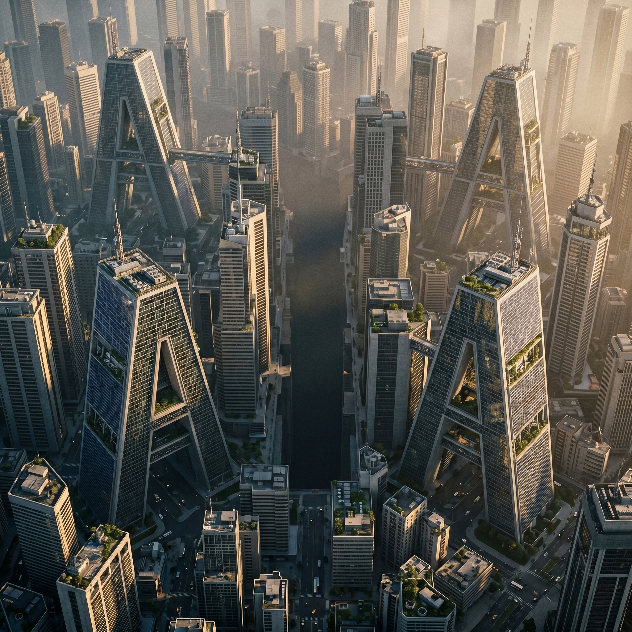 Ville traversée par des systèmes d’intelligence artificielle